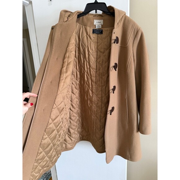 L.L.Bean Bellandi Italian Wool Duffle Coat Womens XL Camel Hooded Toggle Heavy - Picture 4 of 11